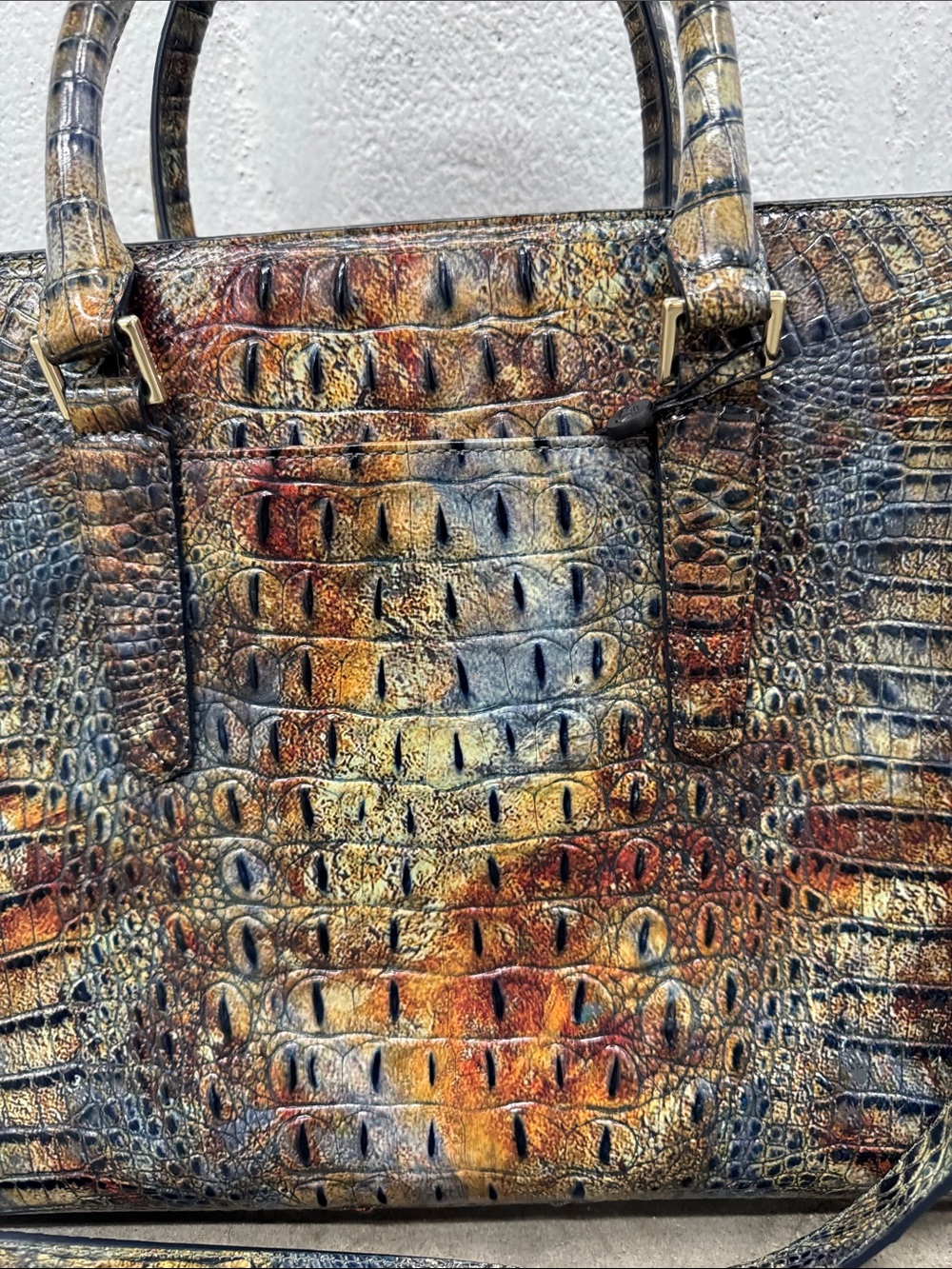 Brahmin Multicolor Croc-Embossed Satchel in Blue, Brown & Tan - Picture 3 of 9